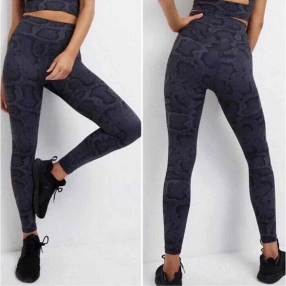 Anthropologie All Fenix Leggings Medium High Rise 7/8 Yoga Blue Snake Print M - Picture 1 of 8